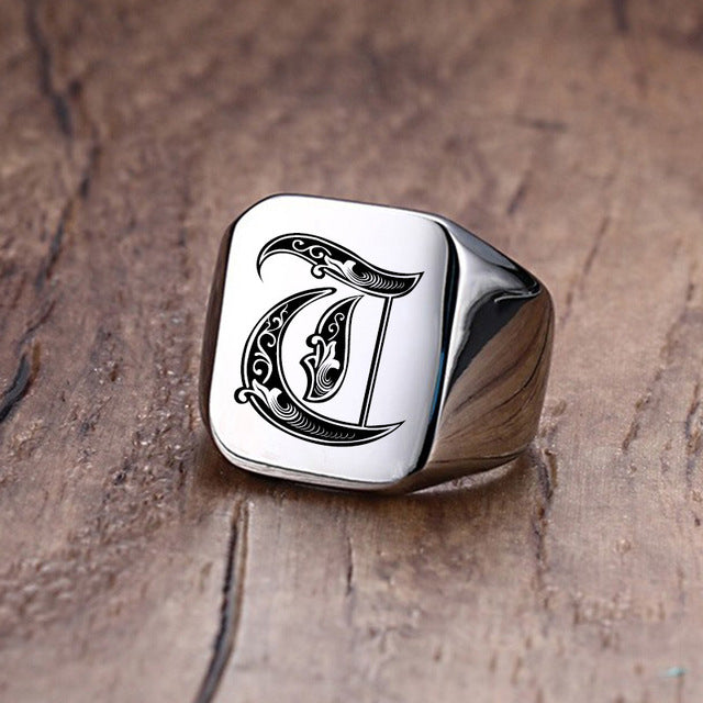 Retro Stainless Steel Engraved Ring (N-Z) - Wurlis