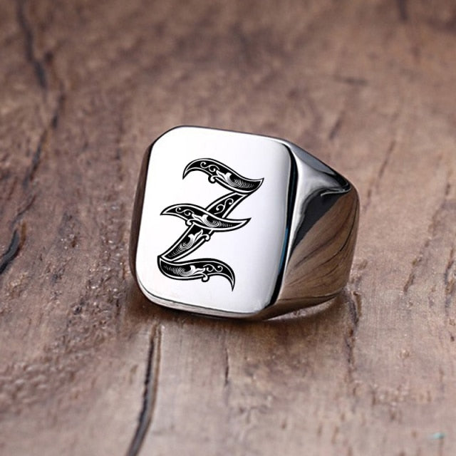 Retro Stainless Steel Engraved Ring (N-Z) - Wurlis