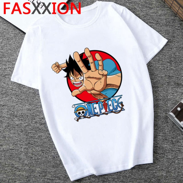 Printed One Piece Fighting Luffy Tee - Wurlis