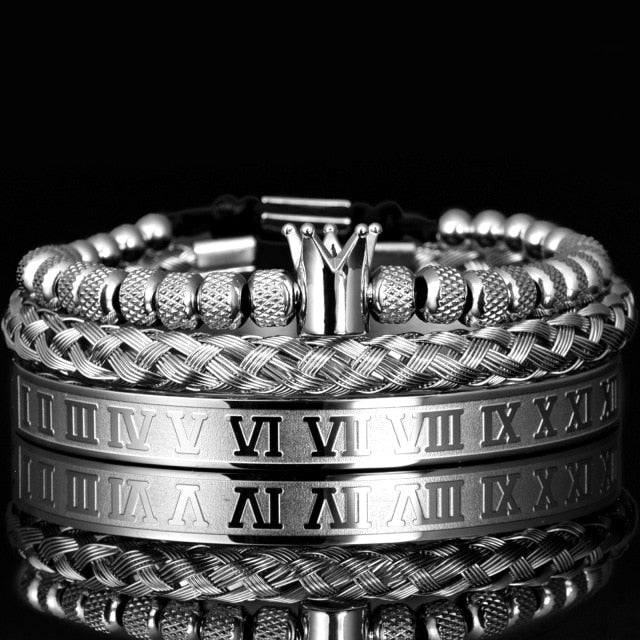 Luxury Stainless Steel Roman Numeral Crown Charm Bracelet - Wurlis