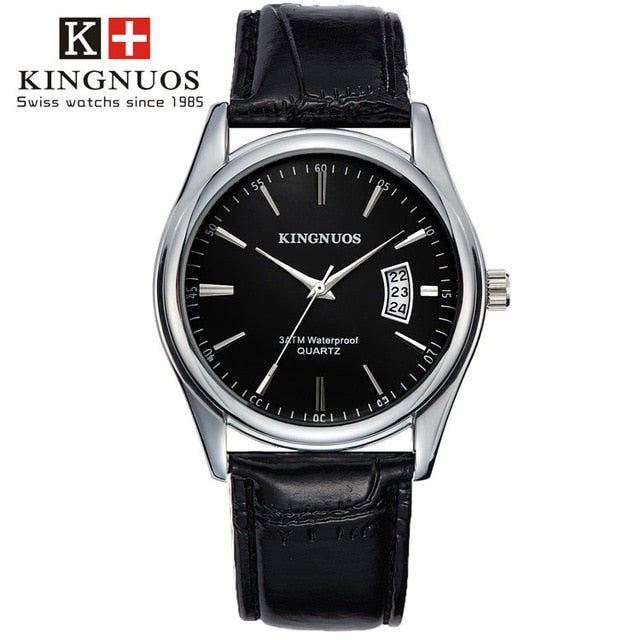 KINGNUOS Waterproof Dated Leather Strap Luxury Wristwatch - Wurlis