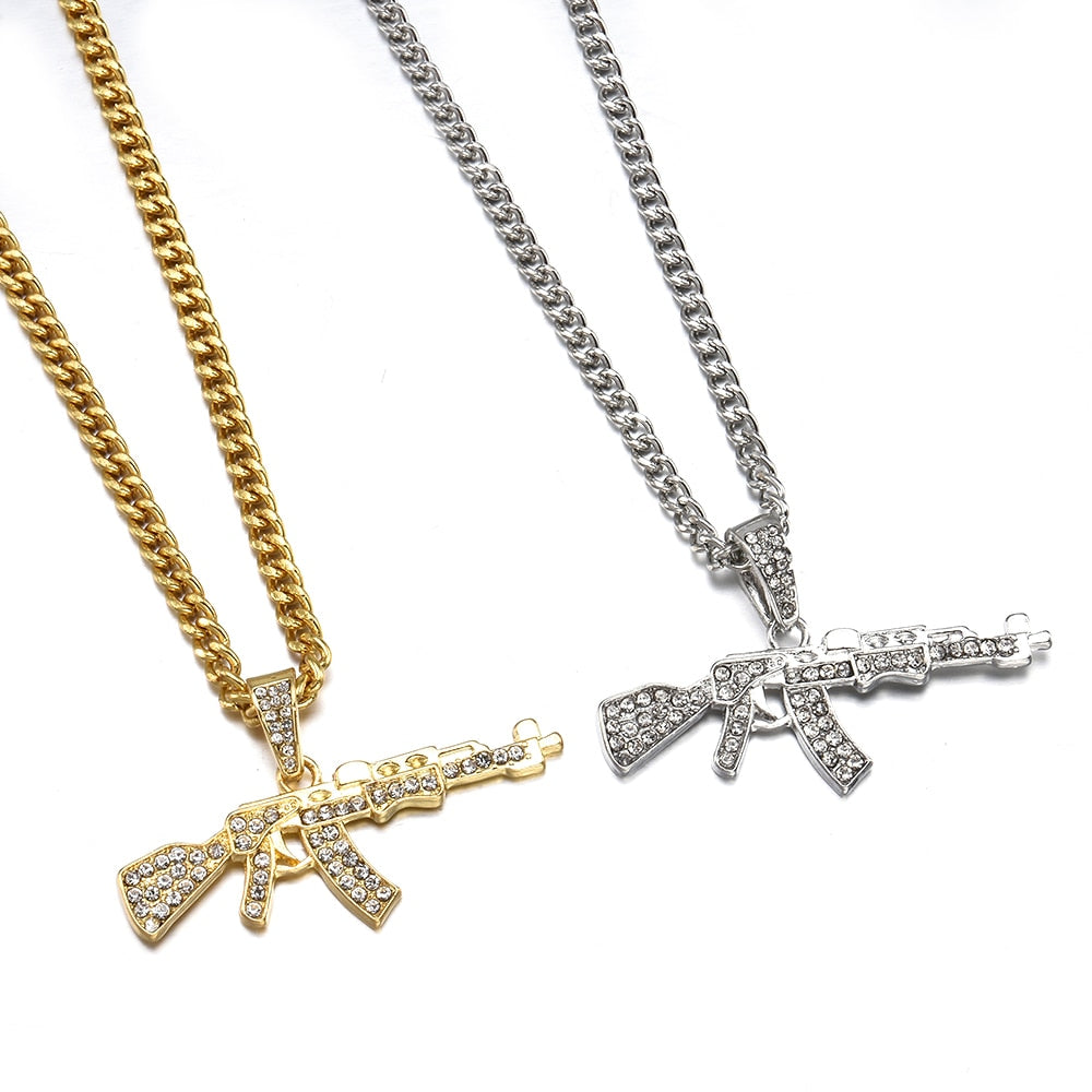 Rhinestone AK Pendant & Chain - Wurlis