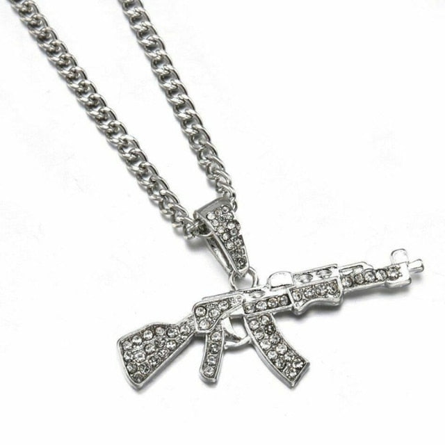 Rhinestone AK Pendant & Chain - Wurlis