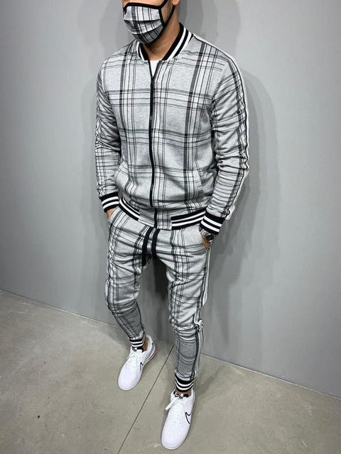 Designed Plaid Striped Tracksuit Co-ord - Wurlis