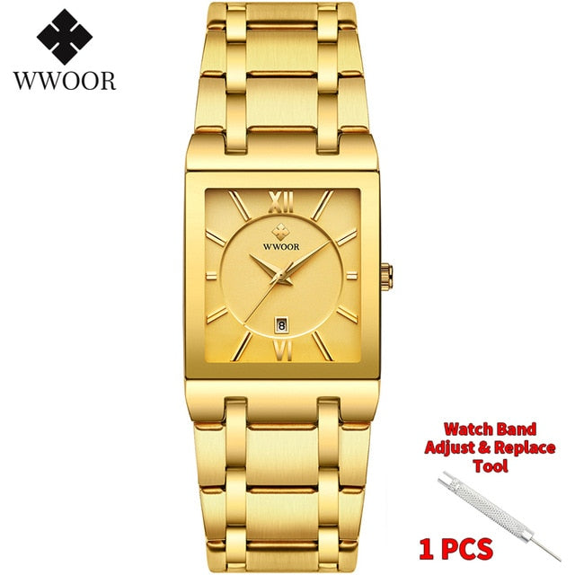 WWOOR Luxury Golden Quartz Stainless Steel Waterproof Wrist Watch - Wurlis