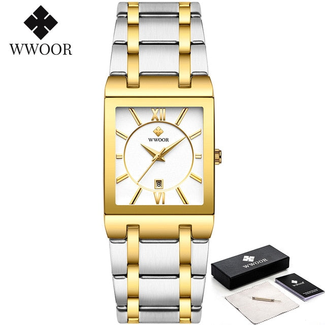 WWOOR Luxury Golden Quartz Stainless Steel Waterproof Wrist Watch - Wurlis