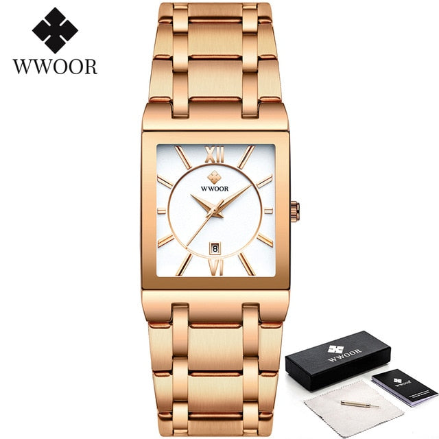 WWOOR Luxury Golden Quartz Stainless Steel Waterproof Wrist Watch - Wurlis