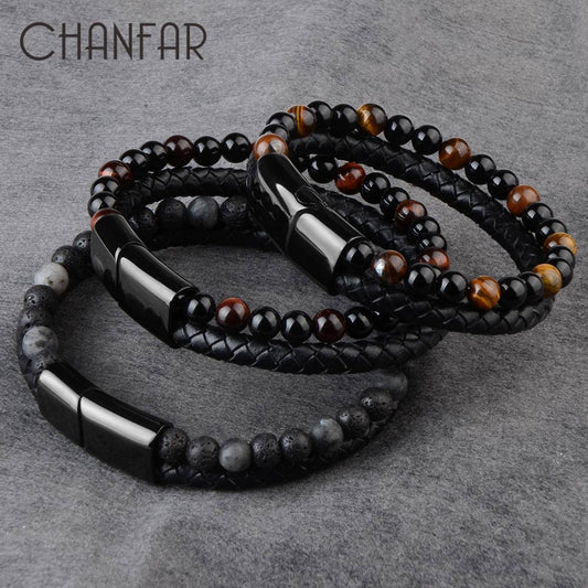 Leather Braided & Stone Bracelet - Wurlis