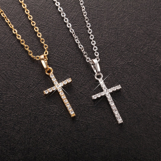 Rhinestone Cross Pendant & Chain - Wurlis