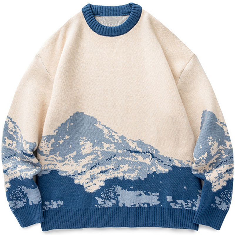 Knitted Vintage Snowy Mountain Sweater - Wurlis