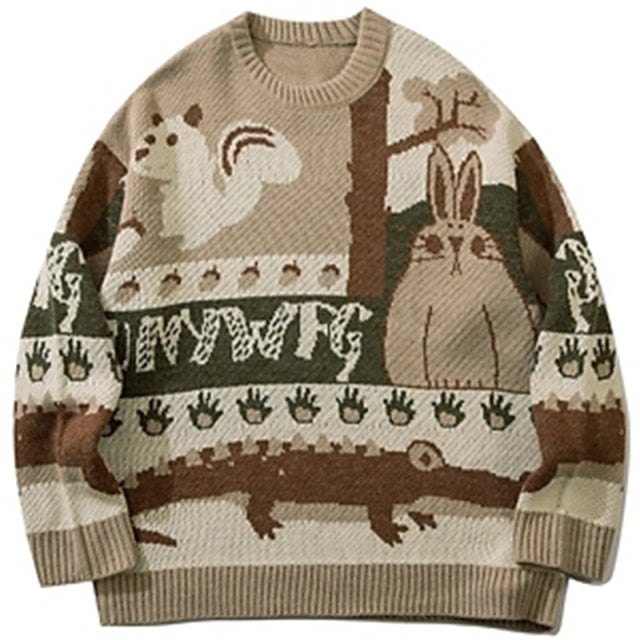 Knitted Vintage Squirrel Bunny & Alligator Sweater - Wurlis