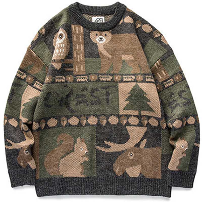 Knitted Vintage Forest & Nature Sweater - Wurlis