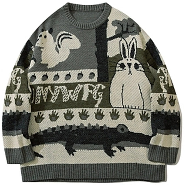 Knitted Vintage Squirrel Bunny & Alligator Sweater - Wurlis