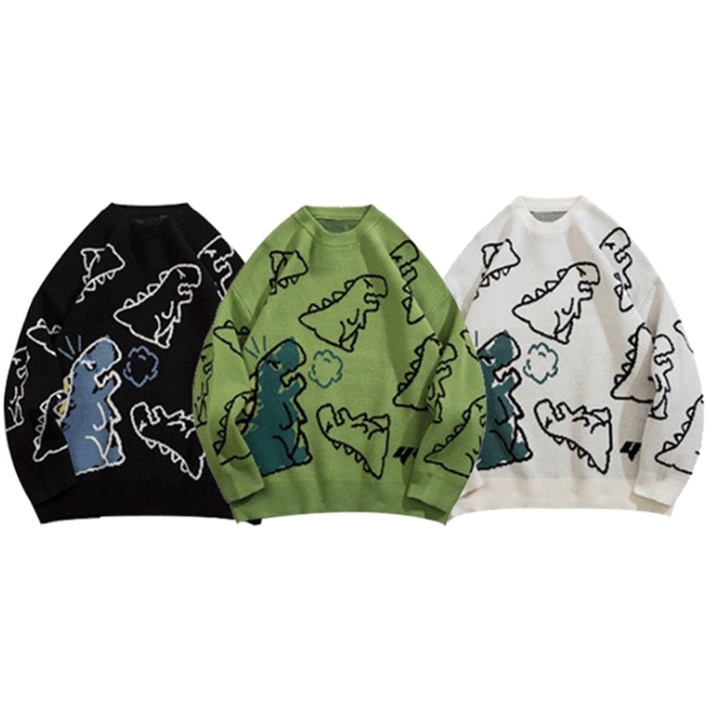 Knitted Vintage Cartoon T-Rex Sweater - Wurlis