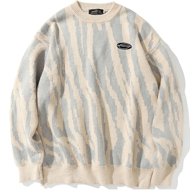 Knitted Vintage Zebra-Striped Sweater - Wurlis