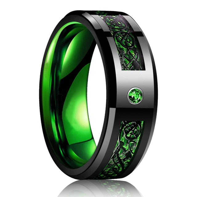 Styled & Refined Tungsten Carbide Dragon & Rhinestone Ring - Wurlis