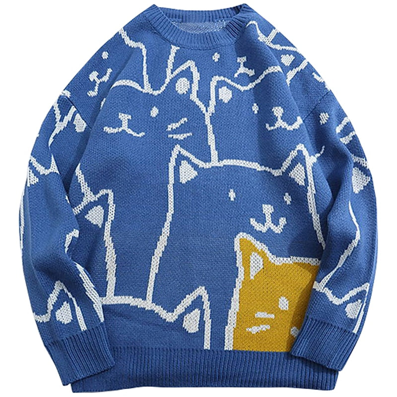 Knitted Vintage Cartoon Cat Sweater - Wurlis