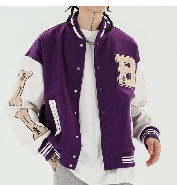 Harajuku Bone Patchwork Bomber Varsity Jacket - Wurlis