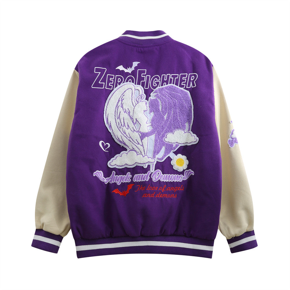 Purple Love Embroidered Varsity Jacket - Wurlis